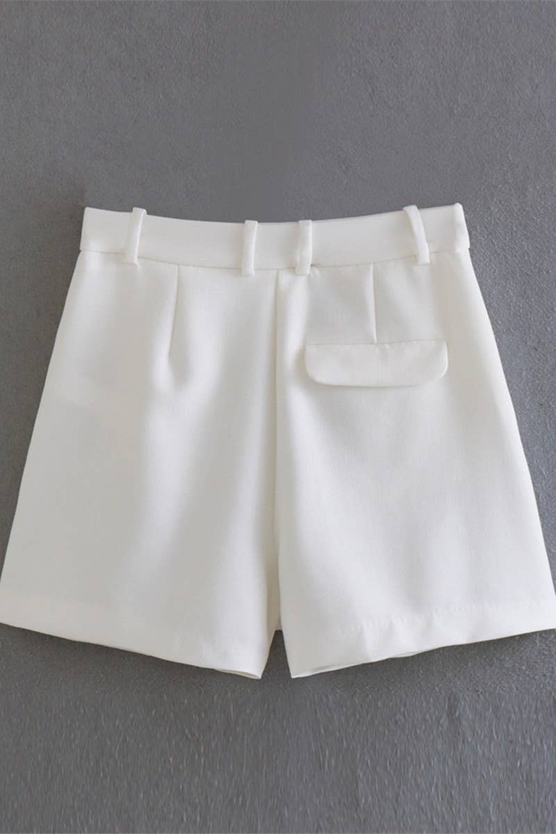 CWBSP0423_SOLID COLOR HIGH WAIST PLEATED CASUAL SHORTS