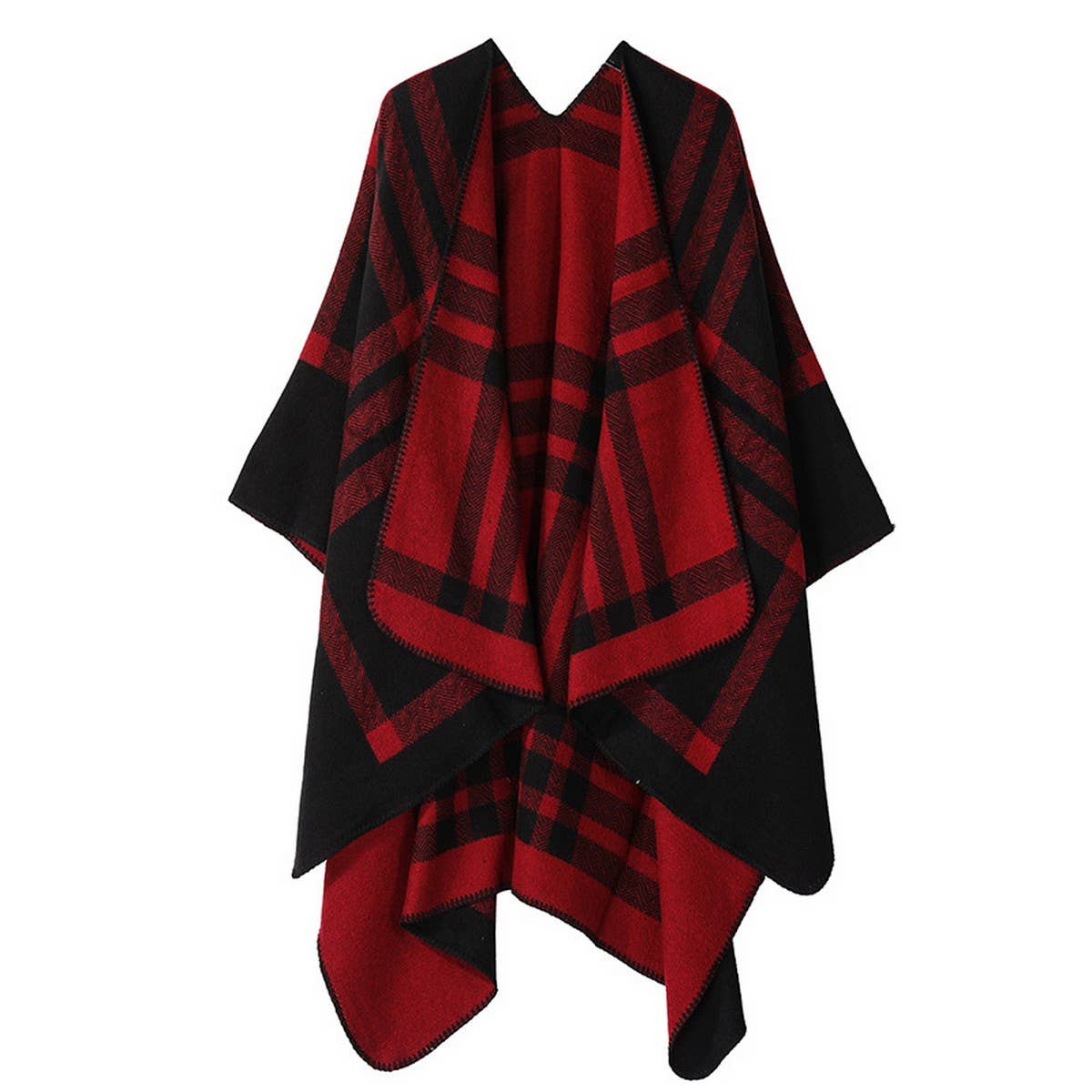 KNITTED WOOL PLAID LARGE SHAWL SCARF CLOAK