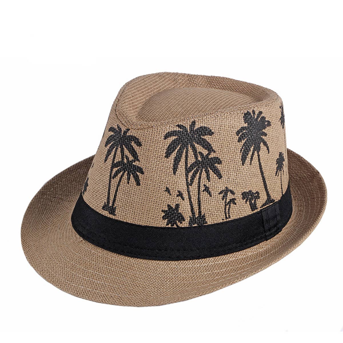STRAW BREATHABLE COCONUT TREE PRINTED JAZZ HAT_CWAH1915