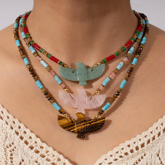 Handmade Eagle Necklace with Gemstone Beads