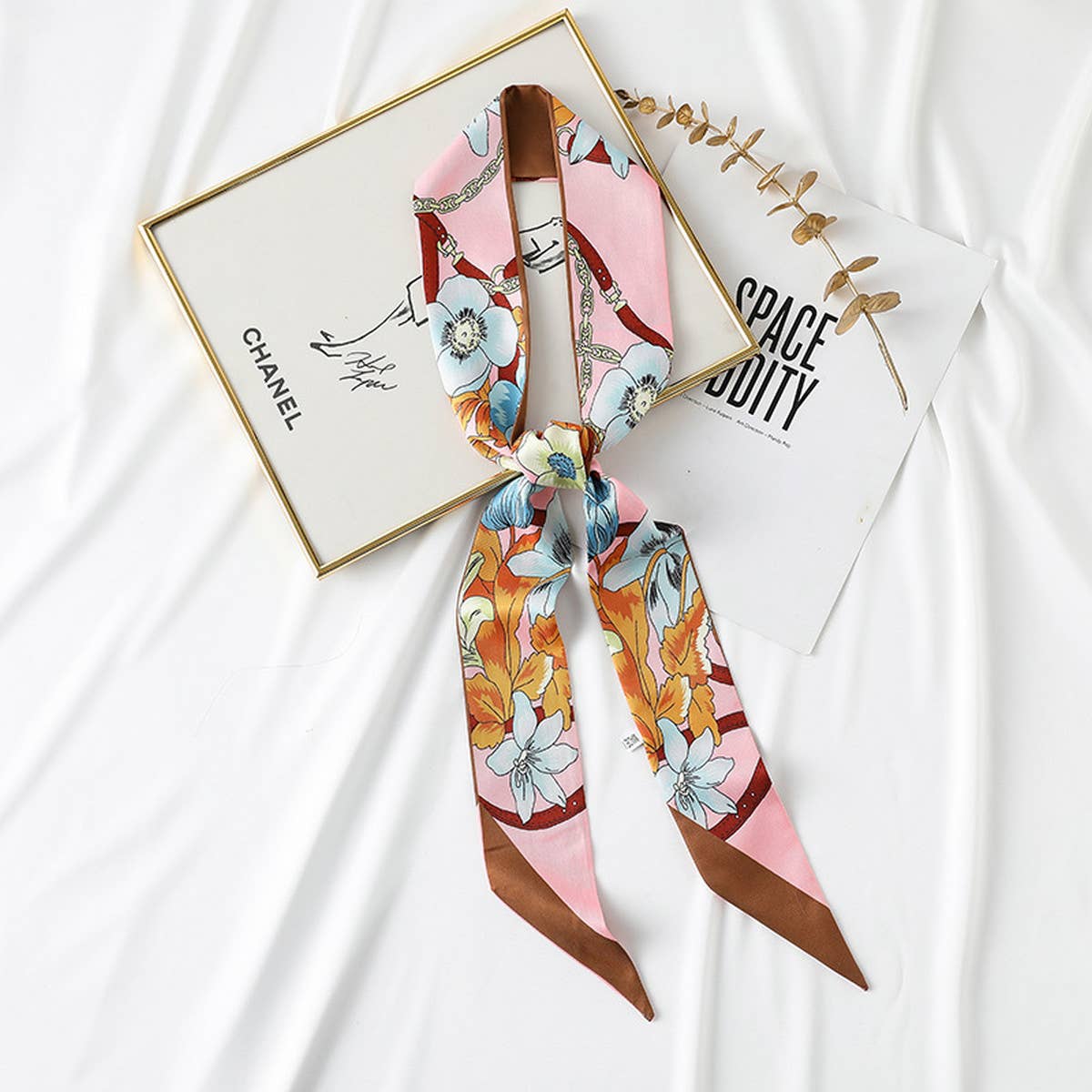 Floral Twilly Scarf for Hair & Bag, Satin Silk