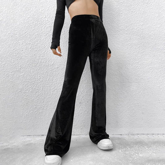HIGH-WAISTED COMFORTABLE FLARES VELOUR PANTS