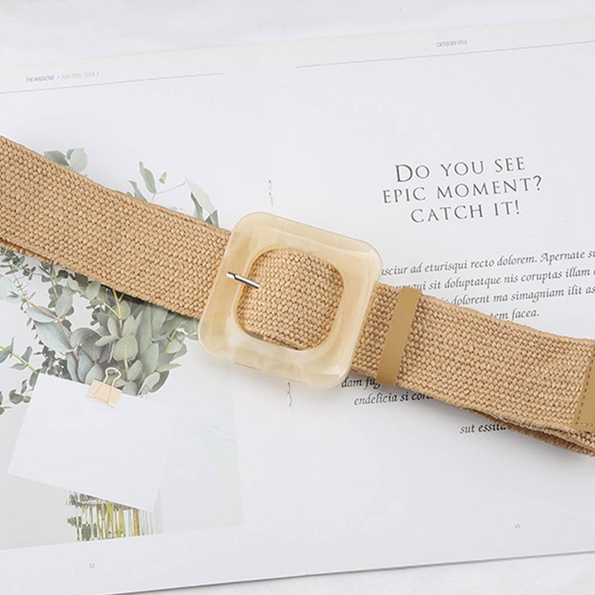 CWABE1187_VINTAGE PP STRAW WOVEN SQUARE BUCKLE WAIST BELT