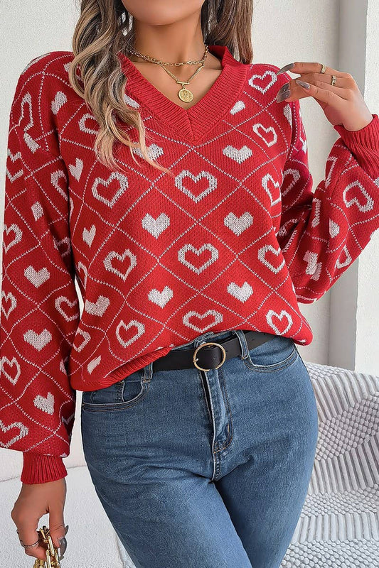 SWEET CONTRAST COLOR LOVE LANTERN SLEEVE SWEATER_CWOSWL2058