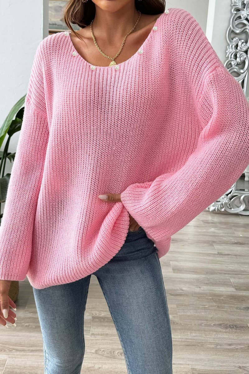 CWOSWL07405_WOMEN OFF SHOULDER BELL SLEEVE SWEATER