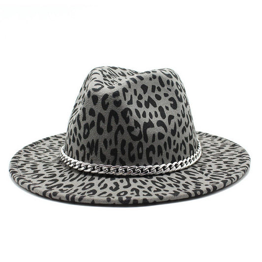 CHAIN LEOPARD PRINT TOP HAT WIDE BRIM JAZZ HAT_CWAH2583