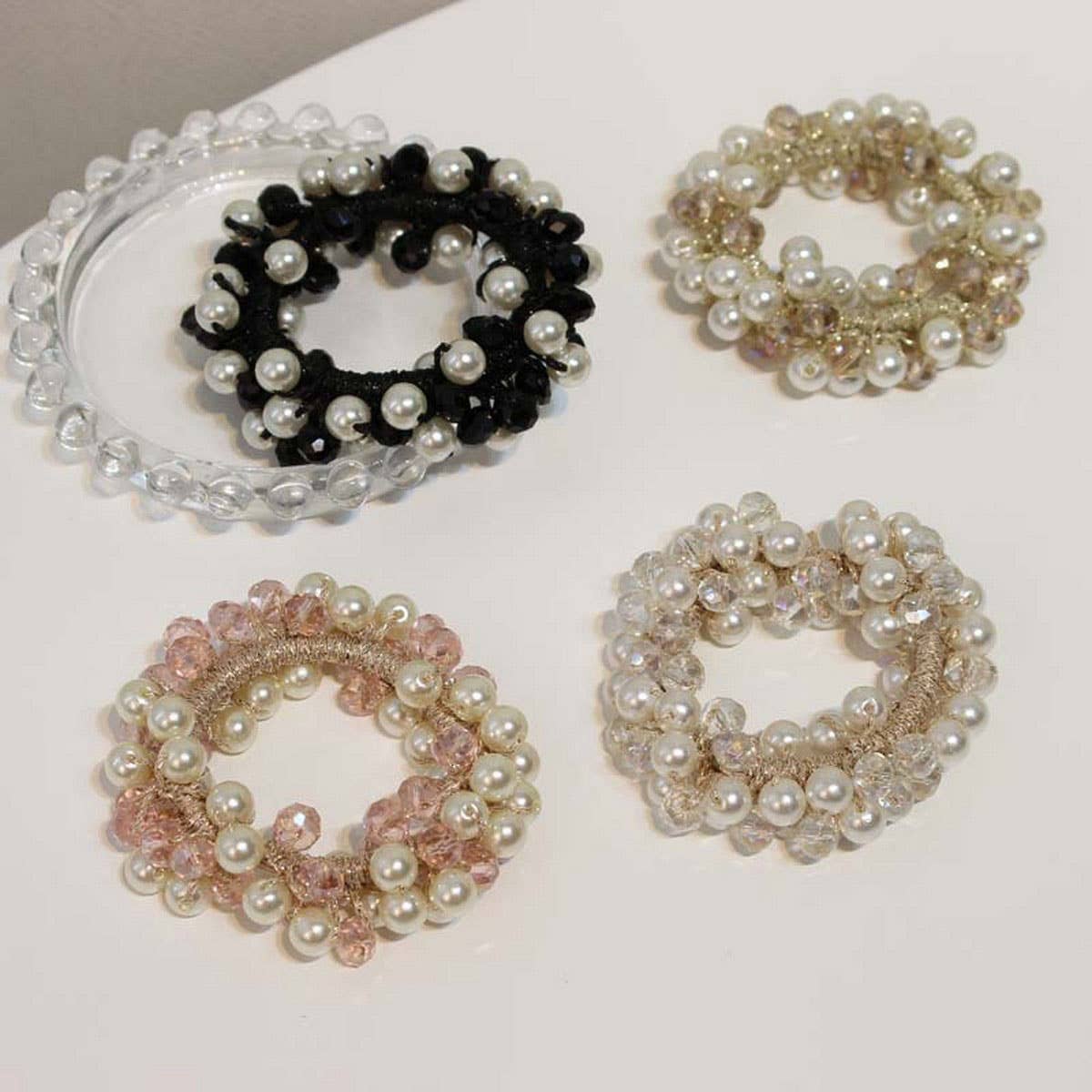 Boho Crystal Pearl Beaded Hair Tie Cute Girl Band_CWAHA6779