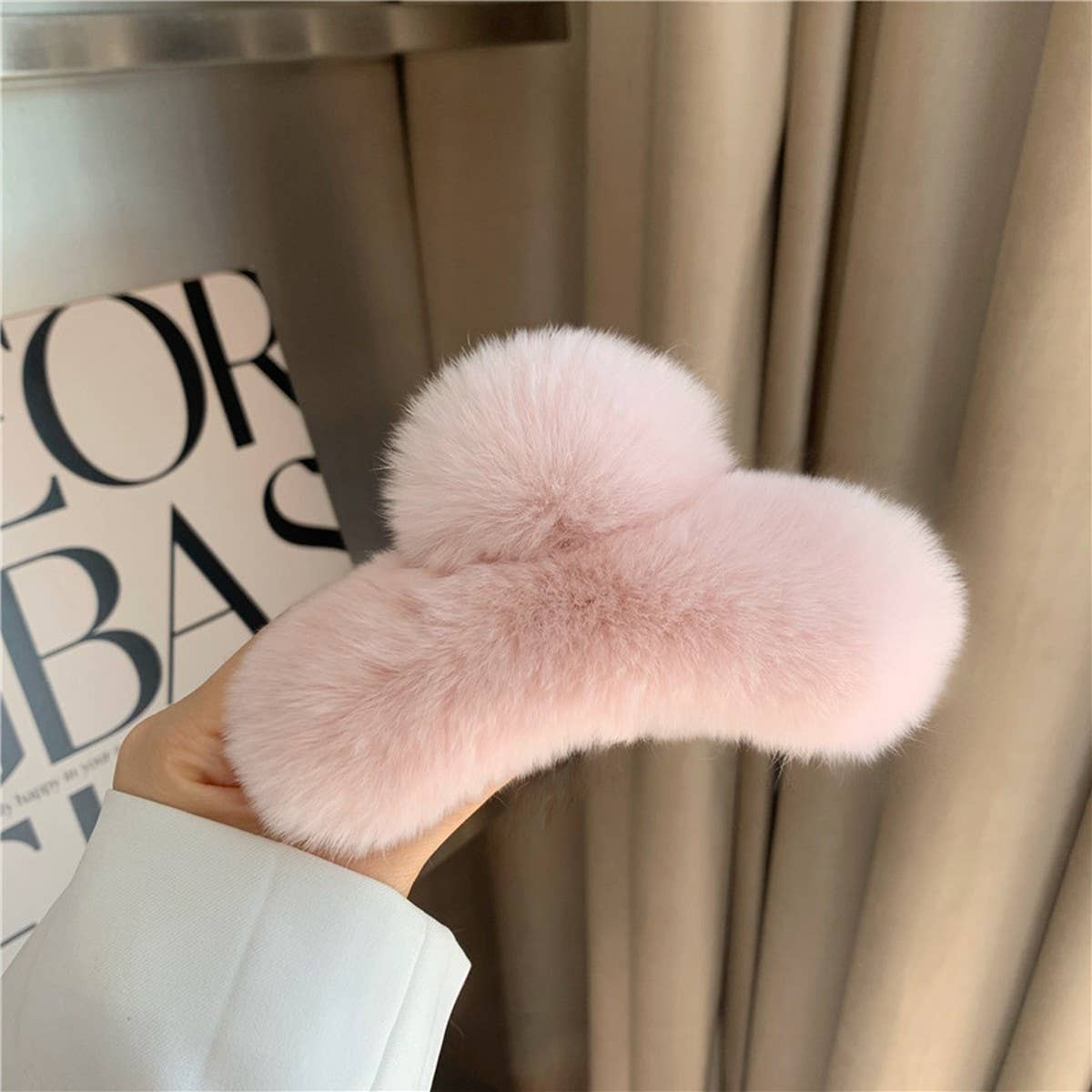 Large Rabbit Fur Hair Claw - Fluffy Winter Clip