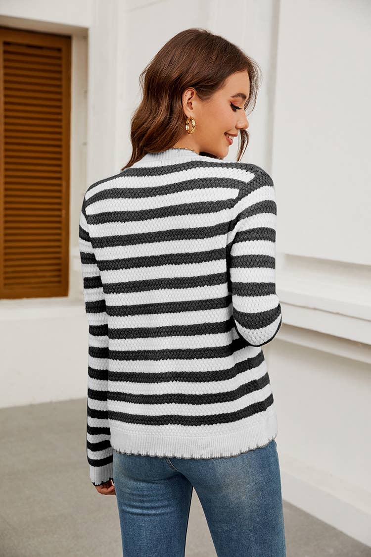 Striped sweater button knit cardigan coat