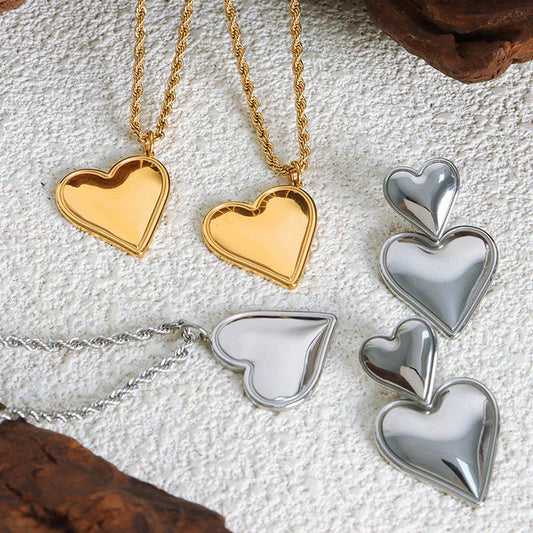 HEART TITANIUM STEEL PENDANT EARRINGS NECKLACE
