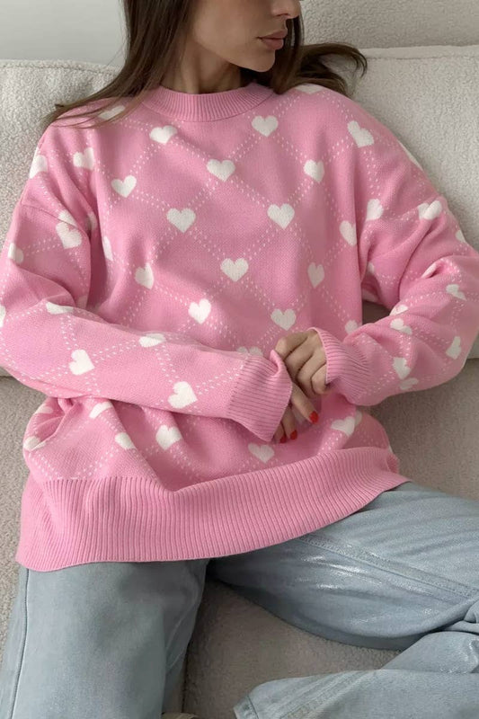 Cwoswl3721_Autumn Winter Love Crewneck Long-Sleeved Sweater