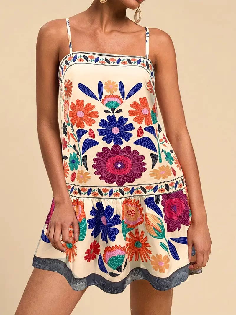 Fashion digital printed sunflower halter dress
