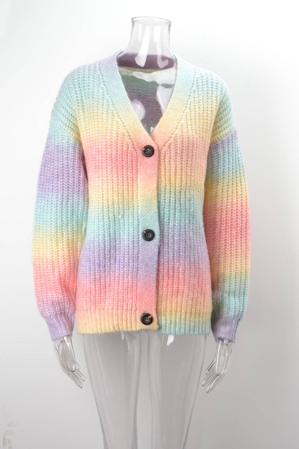 Gradient Rainbow Color Single Breasted Cardigan