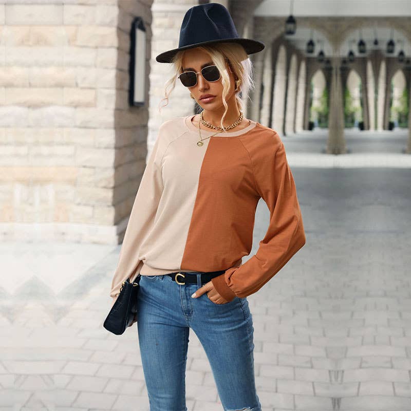 FASHION CREW-NECK SPLICING COLOR CASUAL HOODIE