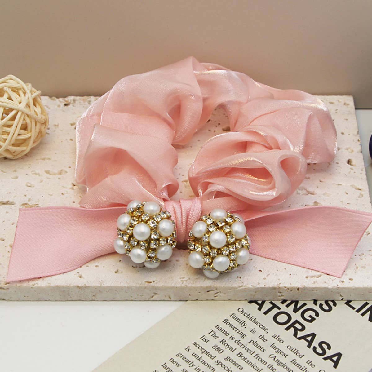 FASHION RHINESTONE PEARL BOW HAIR TIES_CWAHA0505