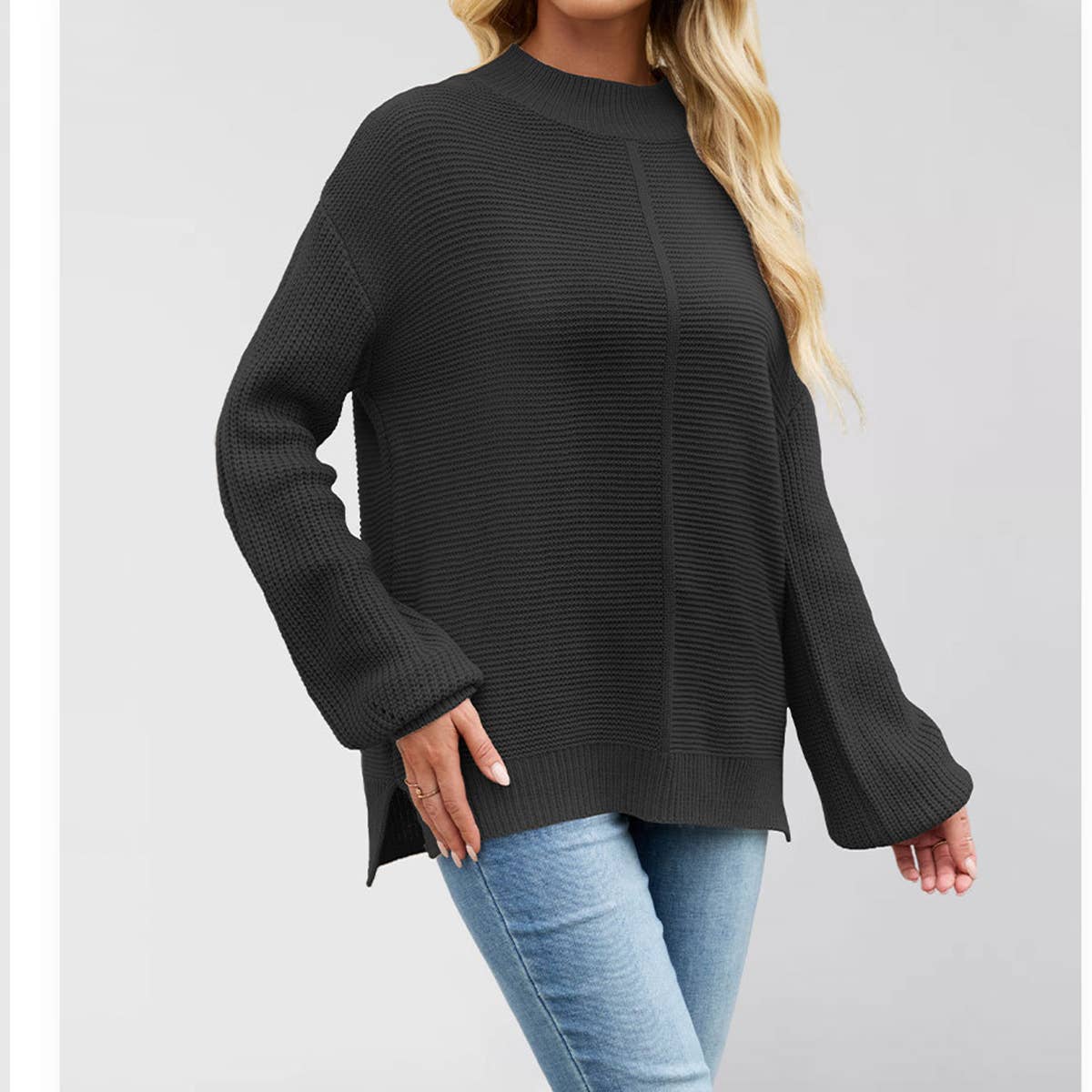 Solid color semi-high neck loose sweater