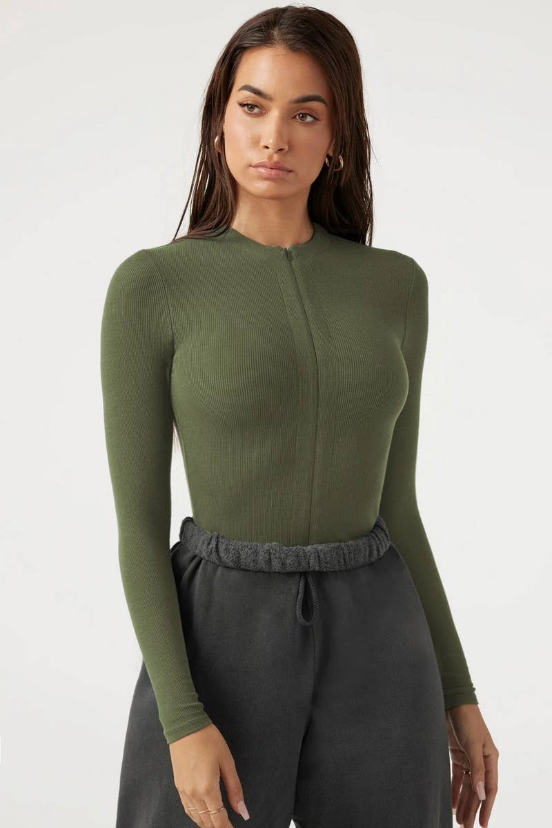 SEXY ZIP UP LONG SLEEVE TOPS BODYSUITS_CWSBS0110