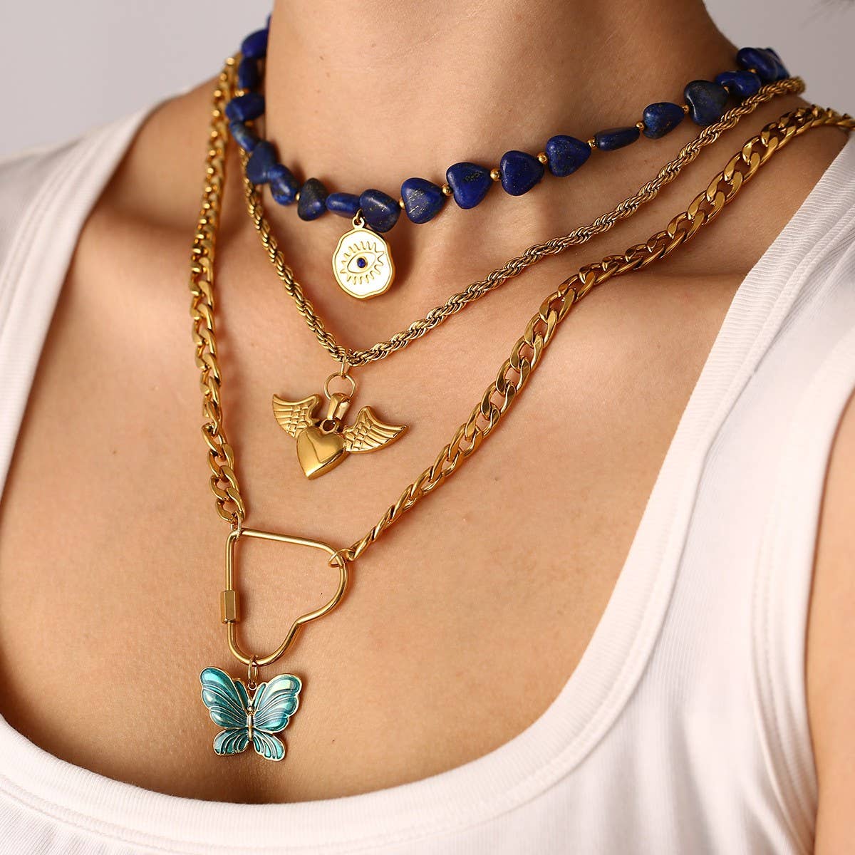 Bold Cuban Chain Necklace with Angel Wings_CWMM8865