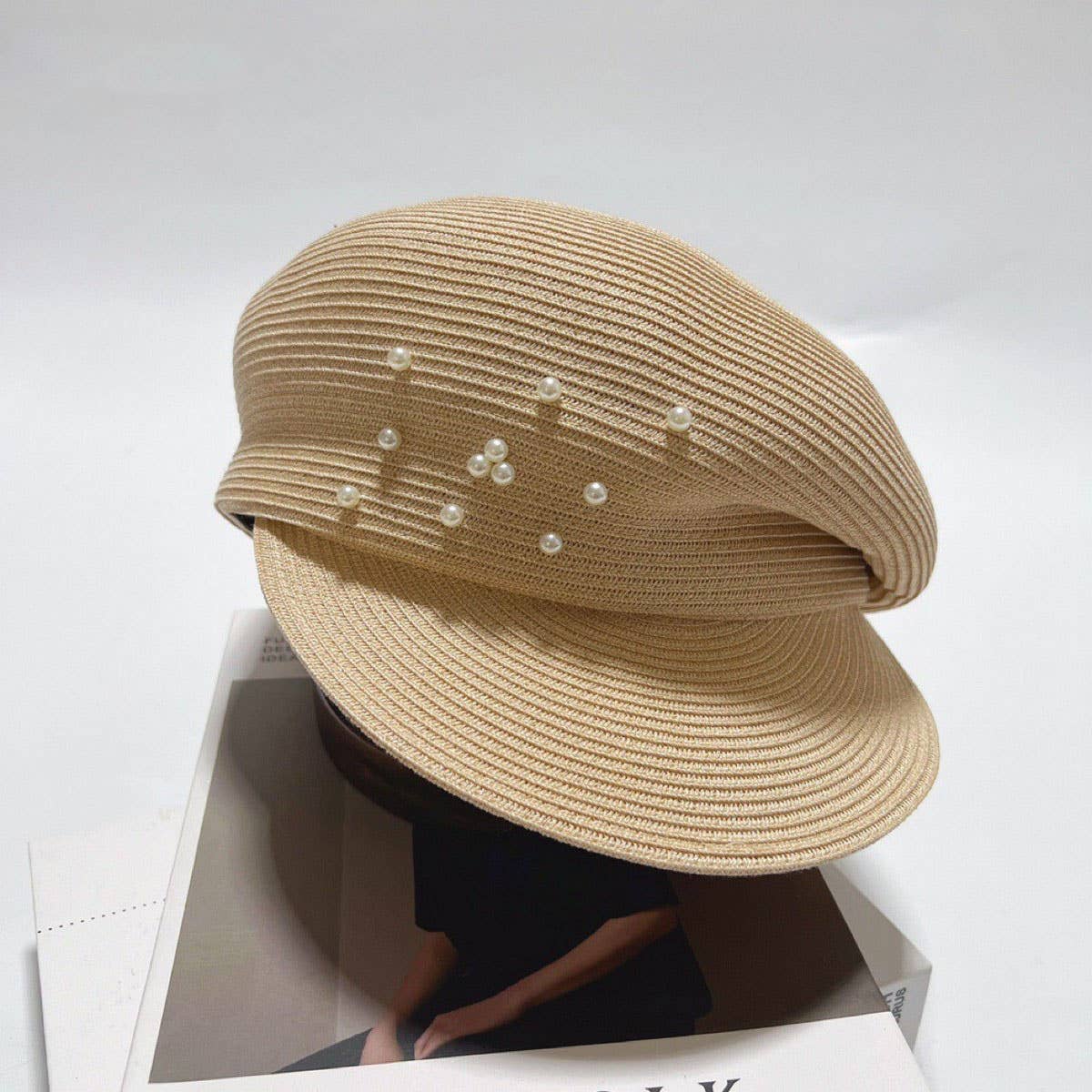 Elegant Pearl Beret Straw Hat for Women_CWAH3485