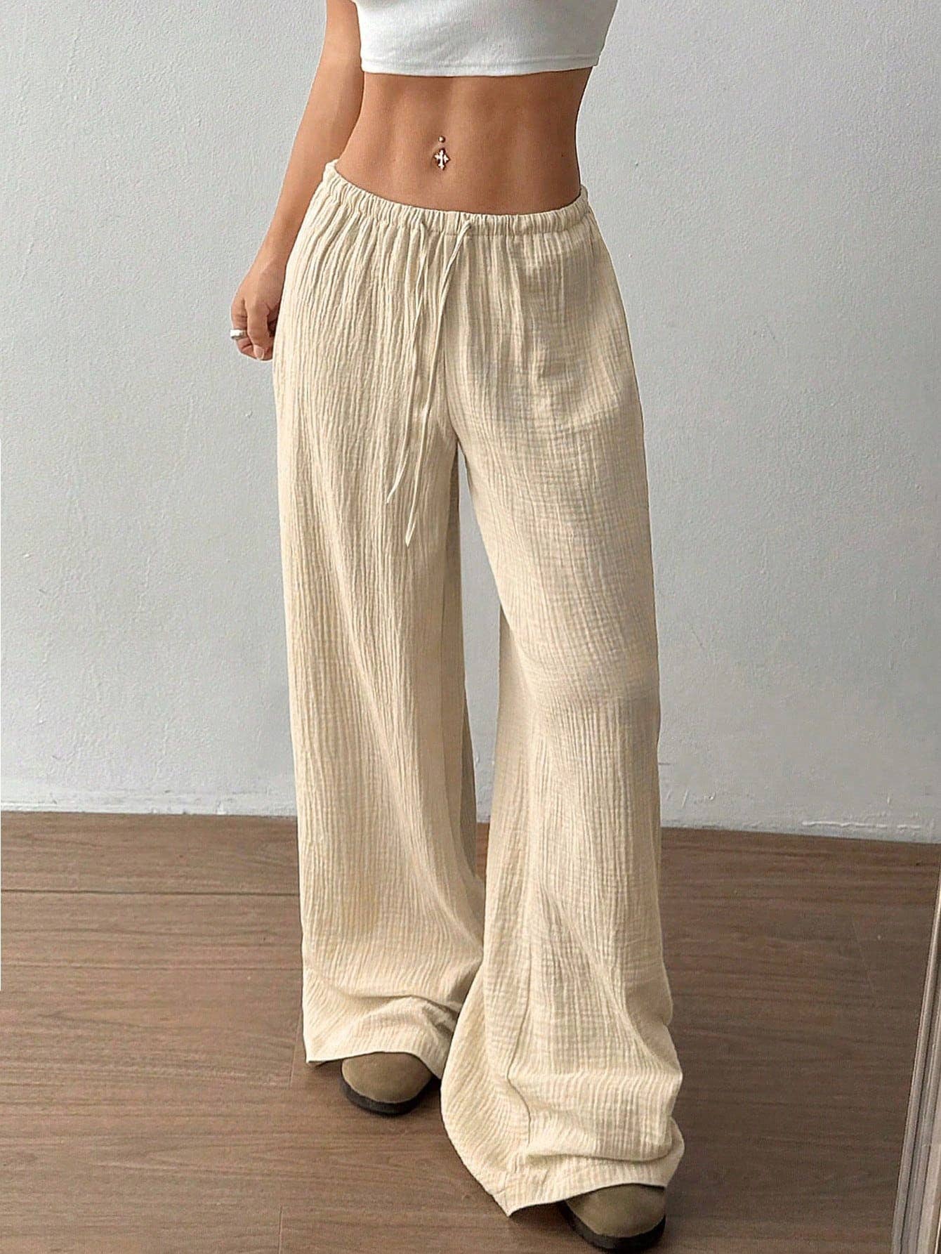 Pure cotton pure color easy wide-legged pants