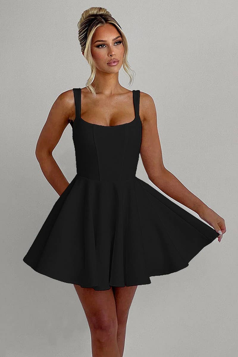 CWDSD7662_SQUARE NECK BOW TIE BACKLESS MINI DRESS