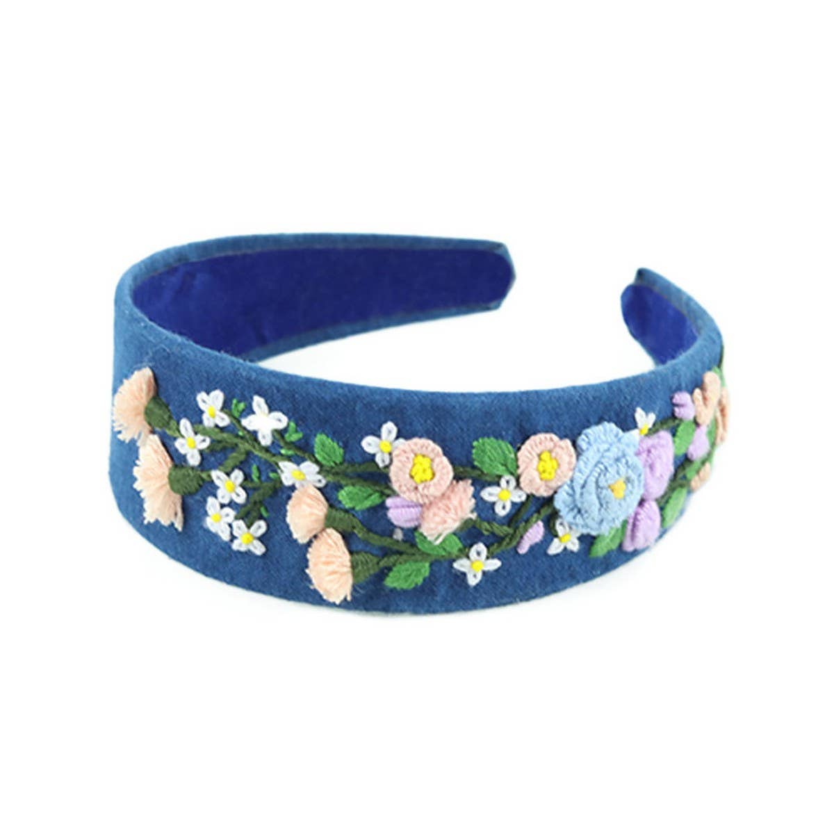 Handcrafted Indigo Dye Headband, Vine Embroidery