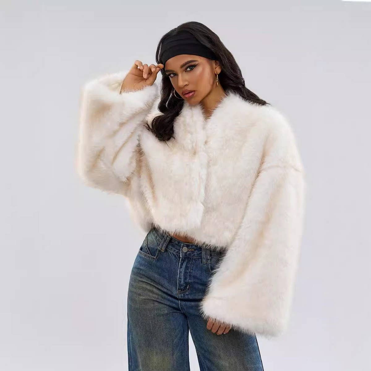 Faux Mink Fur Jacket Women Retro 2-Way Design