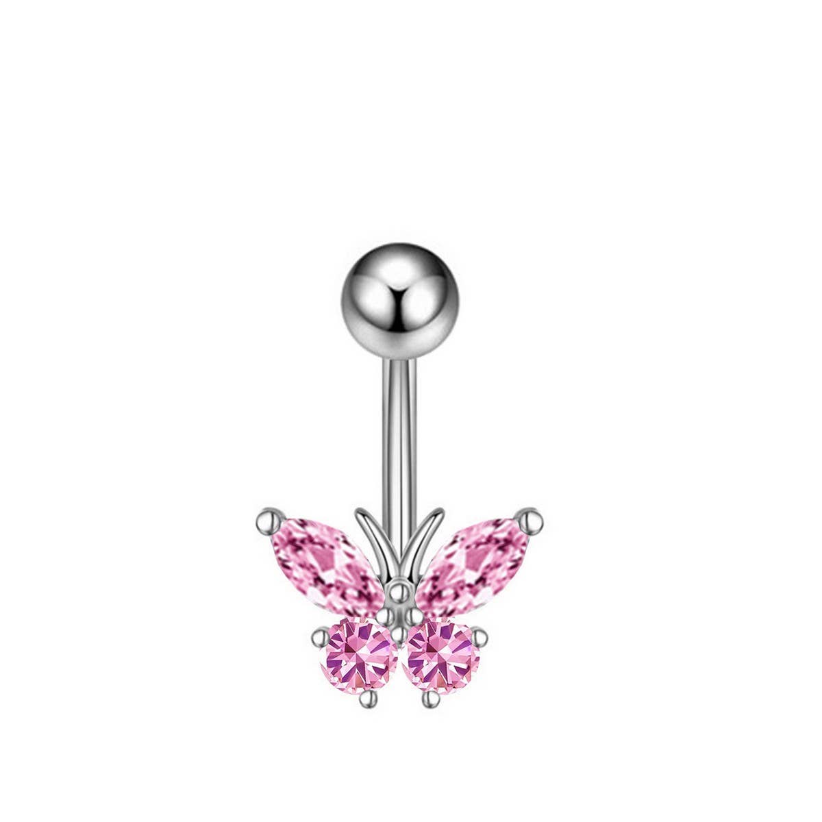 Sexy Pink Butterfly CZ Navel Ring Piercing