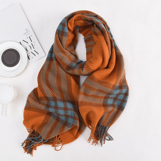 TASSEL PLAID WARM STUDENT SHAWL NECK SCARF