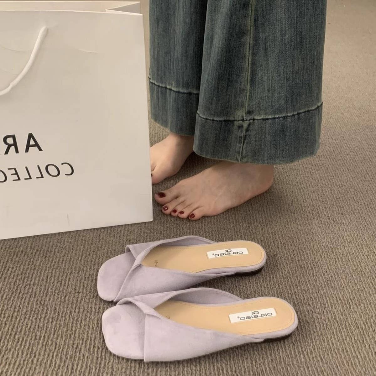 Flat Peep Toe Slide Sandals for Summer