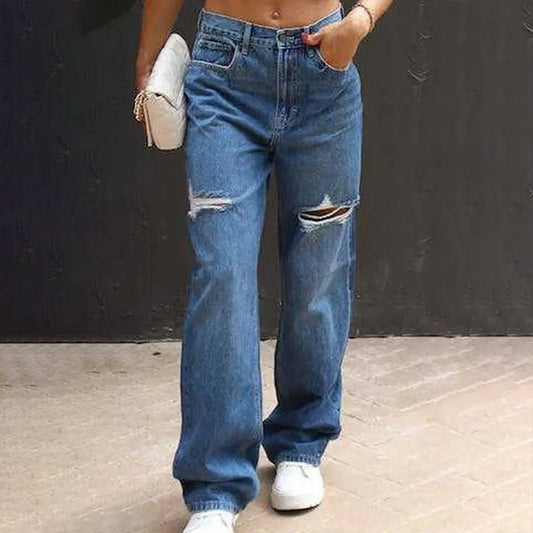 STRAIGHT LEG PANTS WOMEN'S WASHED WIDE LEG JEANS_CWJP0099