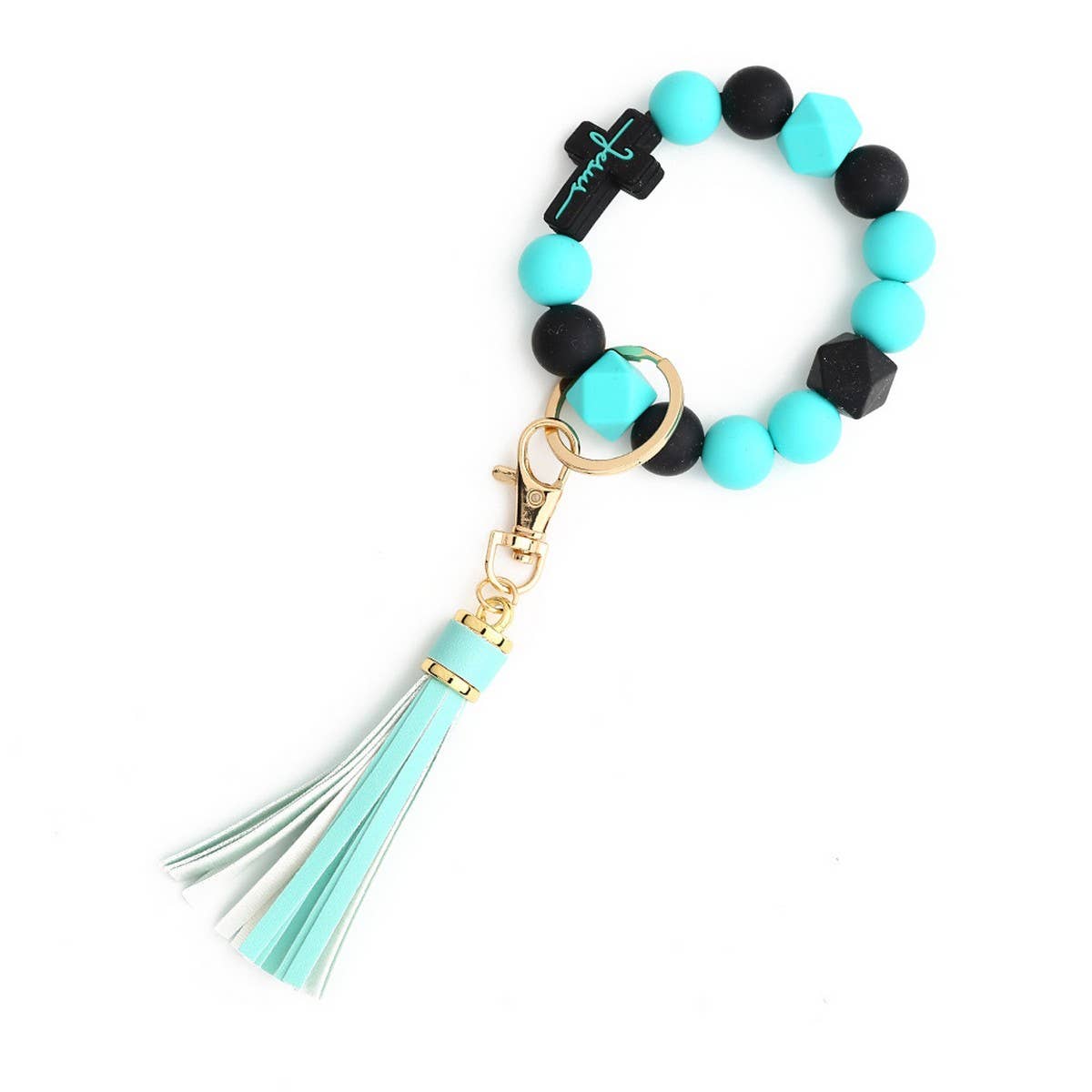 Cross Rabbit Keychain Easter Silicone Bead Bracelet_CWAB5076