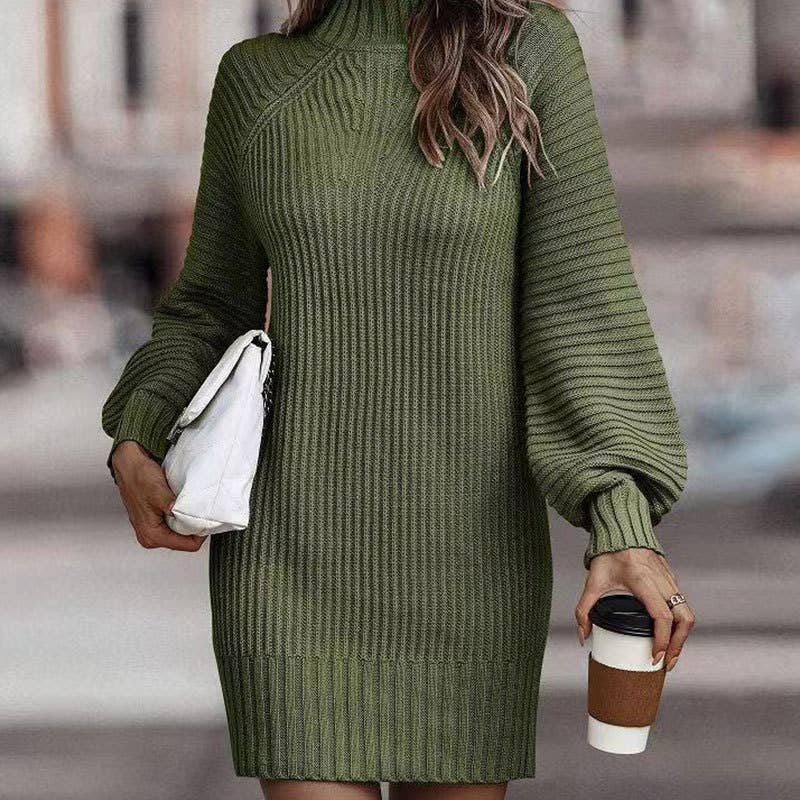 TURTLENECK SWEATER WOMEN LONG-SLEEVED KNIT DRESS