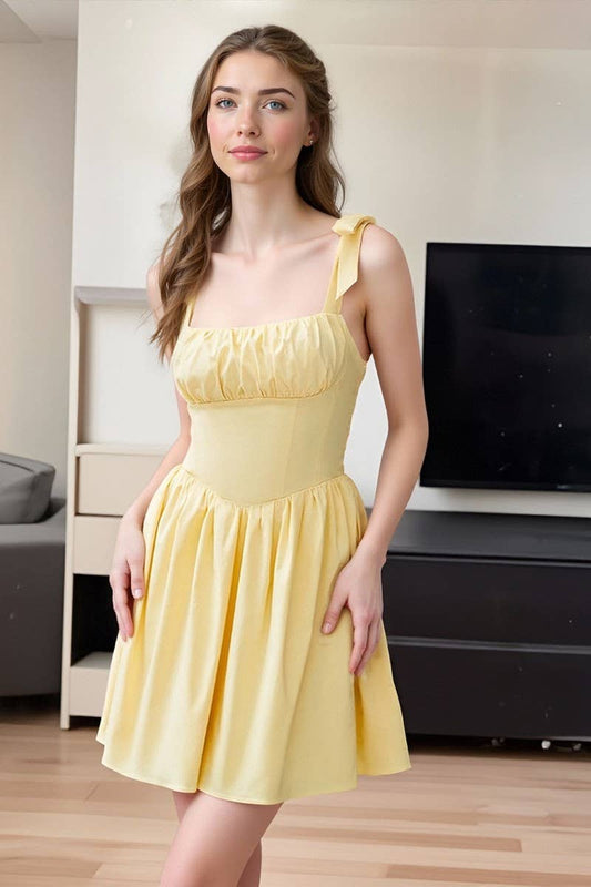 CWDSD10663_SWEET YELLOW TIE-UP BODYCON CAMI DRESS