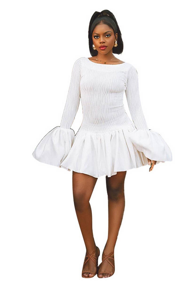 CWDSD6711_SLIM FIT LONG SLEEVE RUFFLED MINI DRESS