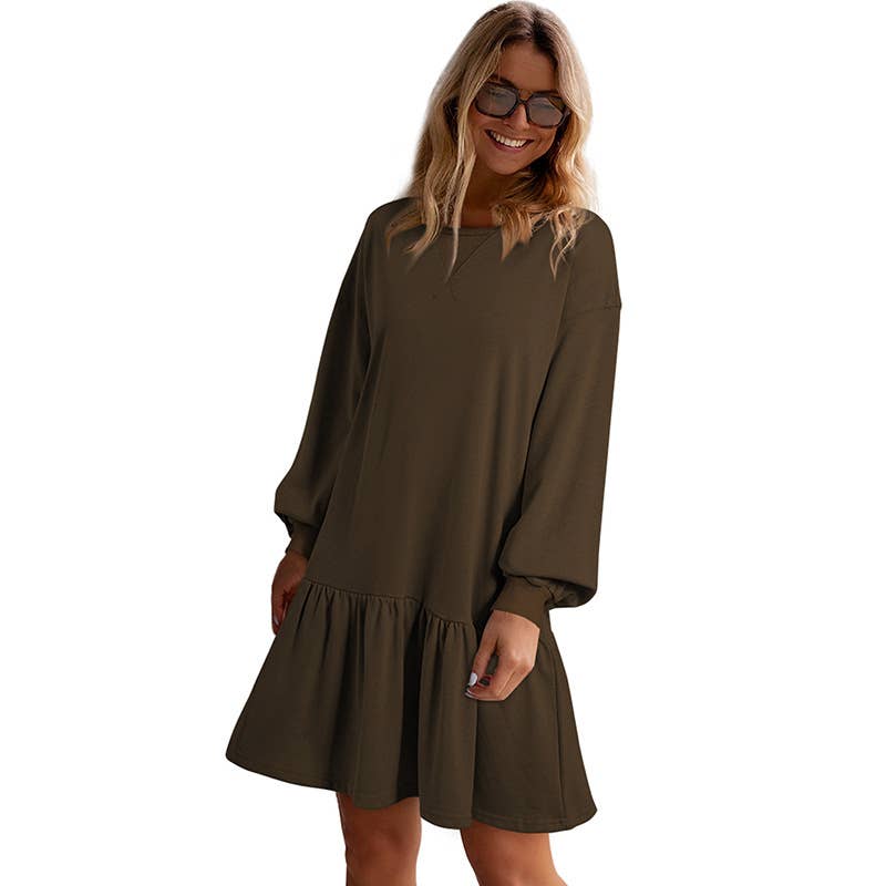 Ruffled long-sleeved sweatshirt dress