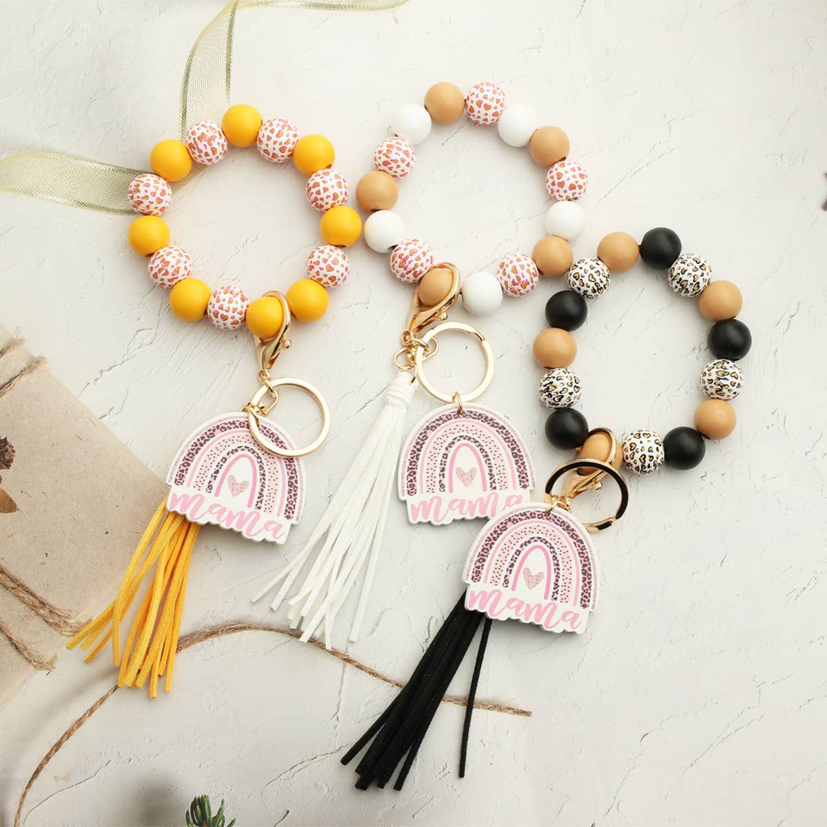 WOODEN BEADS BRACELET SPOT BRACELET KEYCHAIN_CWMM1299
