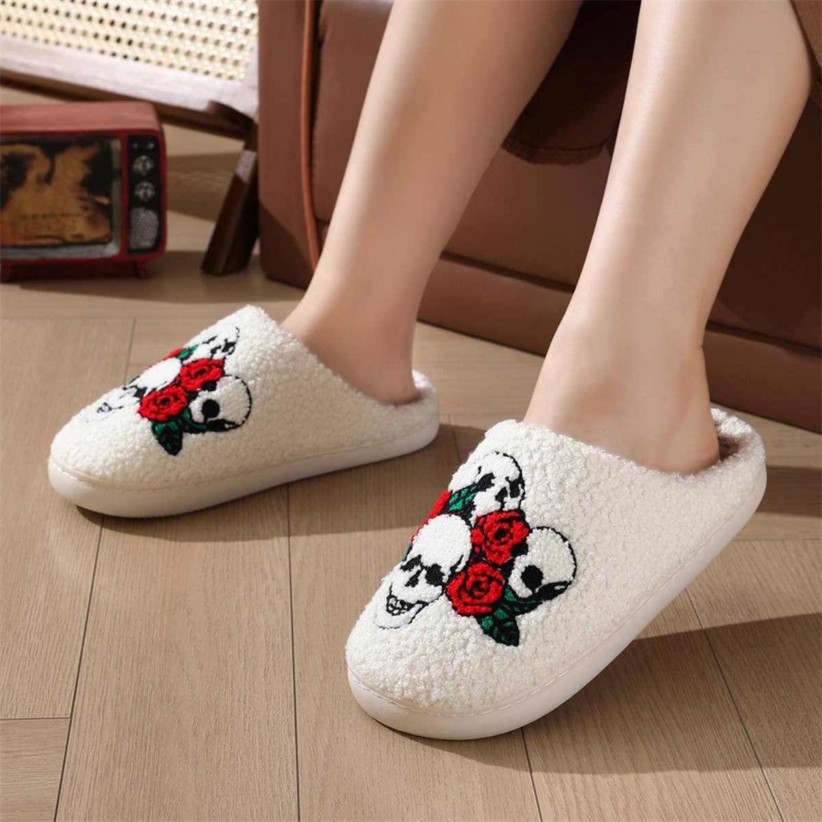 HALLOWEEN CARTOON SKULL PATTERN COTTON SLIPPERS