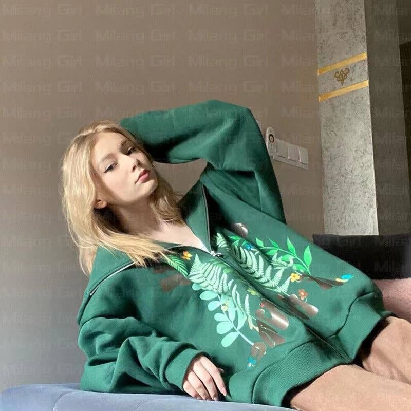 LEAF GRASS BUTTERFLY MUSHROOM PRINTED HOODIE