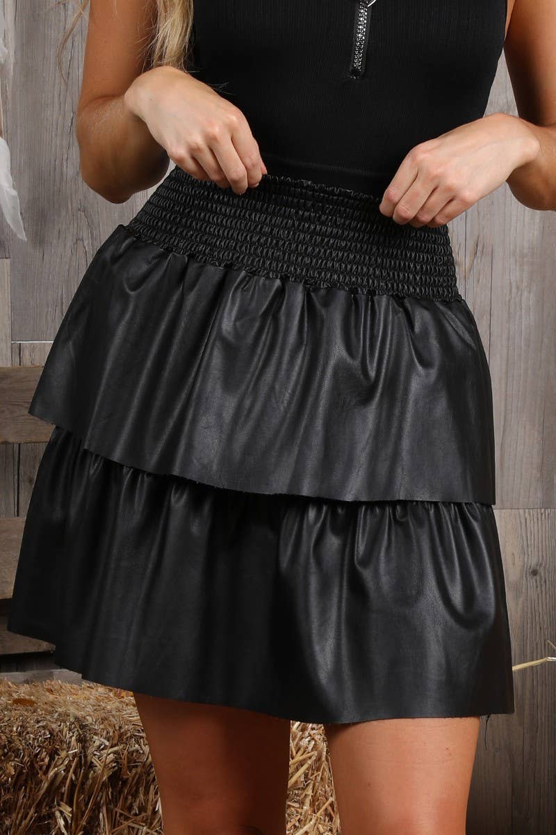 CWBSS112_FAUX LAYERED SKIRT WITH SMOCKING WAIST DETAIL