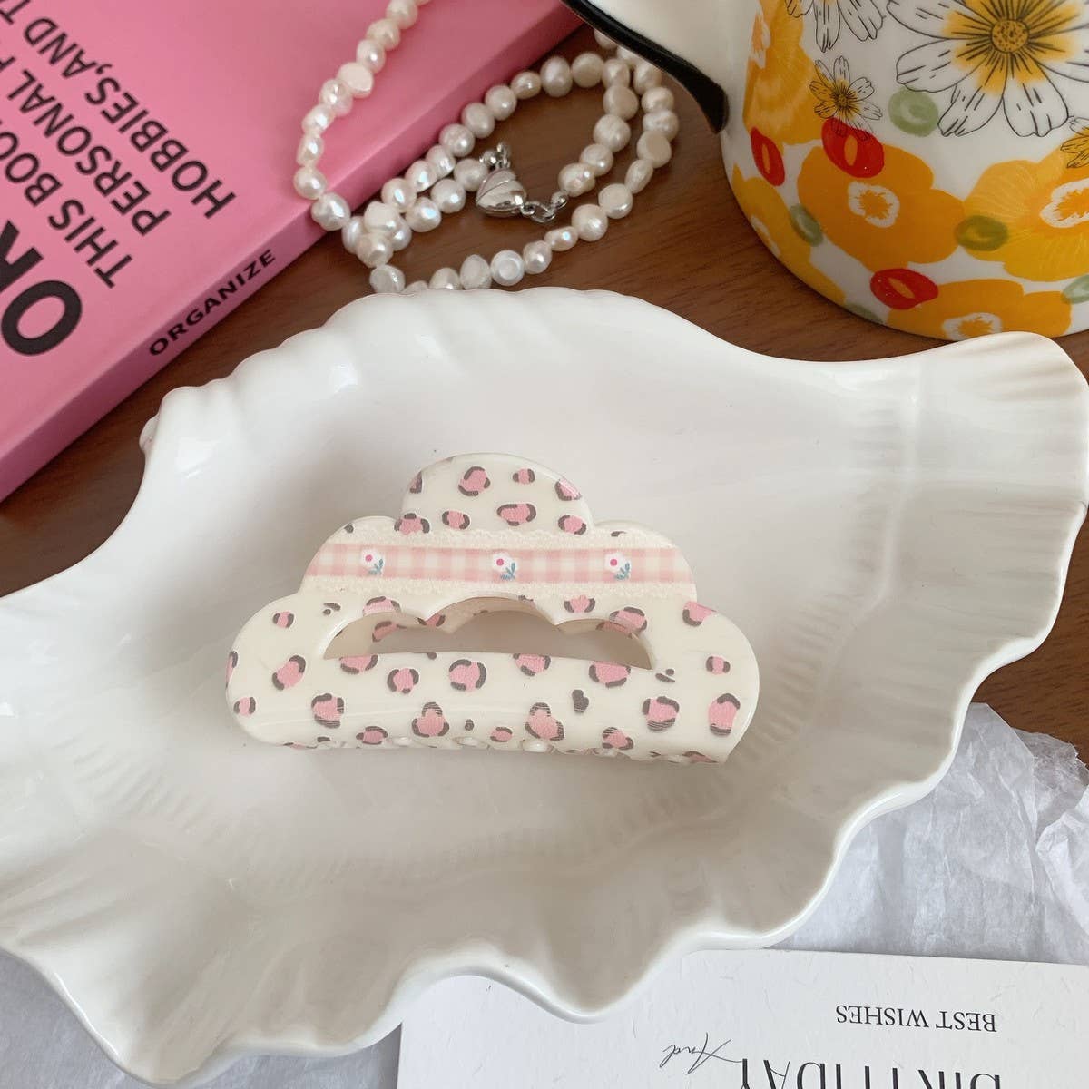 Cute Acrylic Floral Plaid Bow Hair Clip Shark Clip