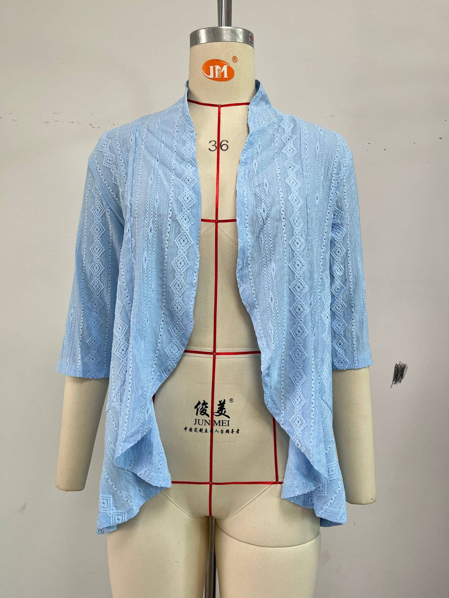 Three-quarter sleeve ruffled solid color cardigan