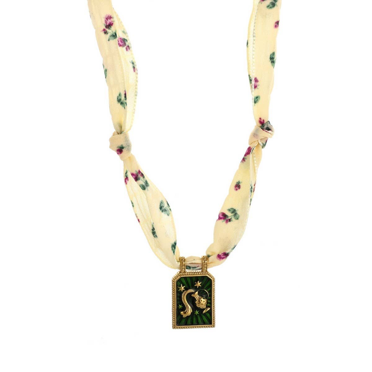 Handmade Zodiac Silk Scarf Necklace with Enamel