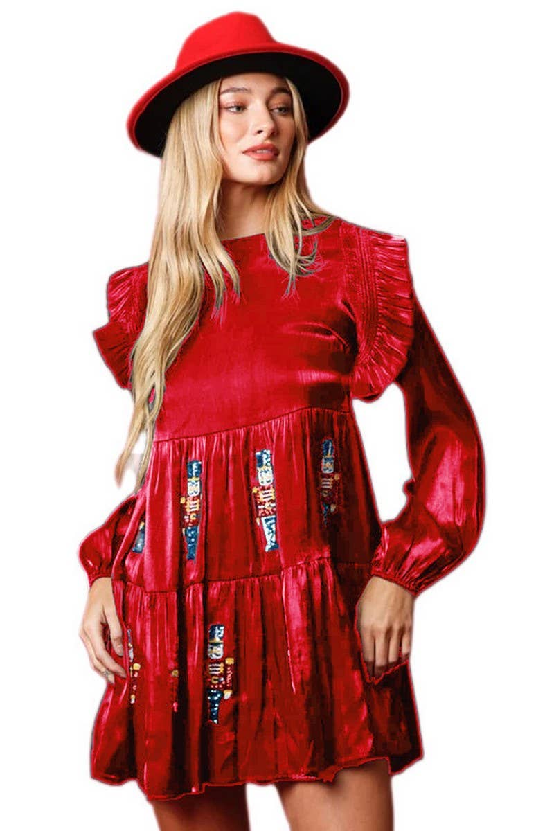 CWDSD10902_SEQUIN SOLDIER EMBROIDERY LONG SLEEVE DRESS