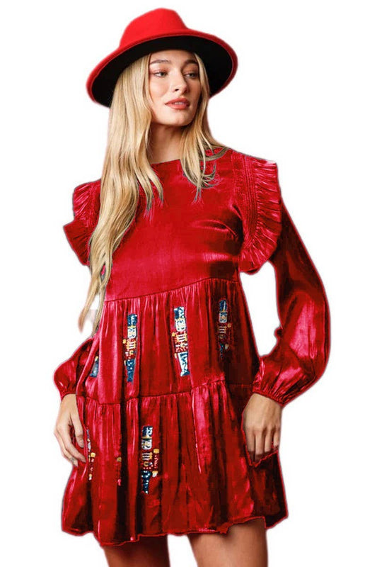 CWDSD10902_SEQUIN SOLDIER EMBROIDERY LONG SLEEVE DRESS