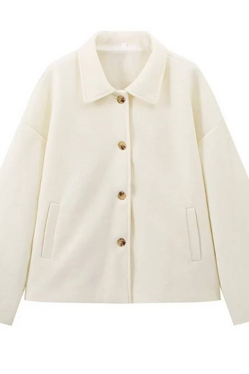 CWOCO1065_SOLID COLOR LAPEL BUTTON LOOSE WOOLEN COAT