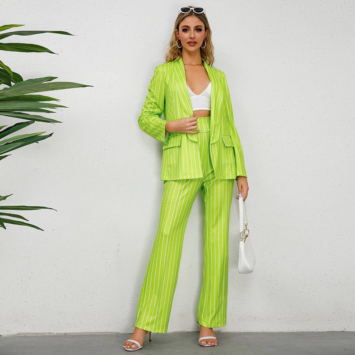 Wide-leg trousers casual striped suit two-piece