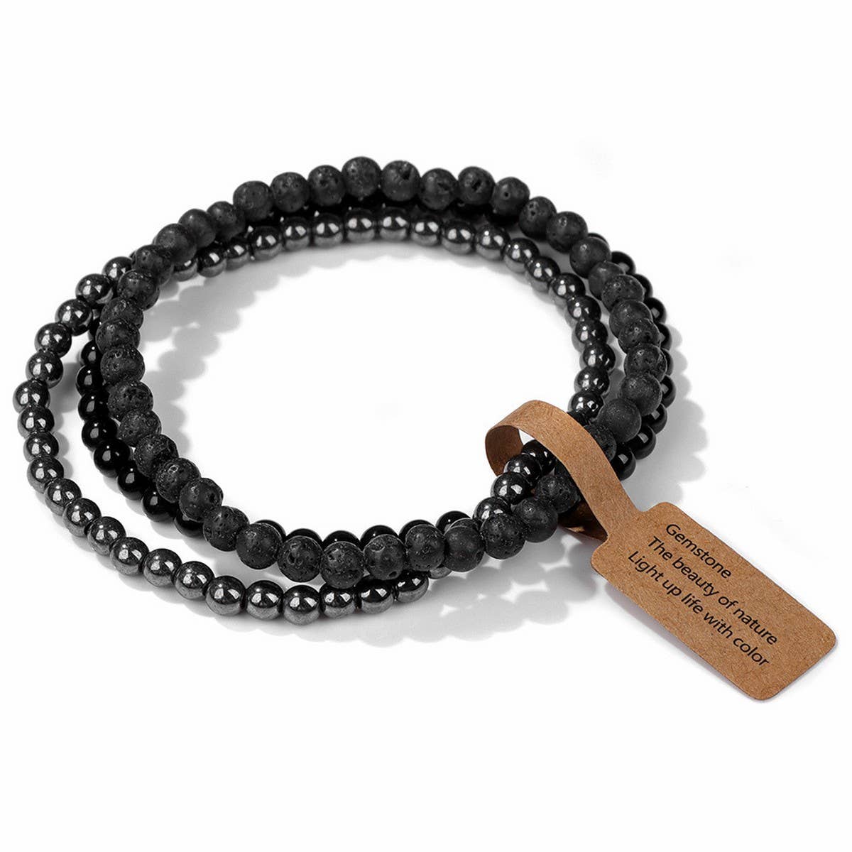 CWAJE4219_VINTAGE NATURAL STONE 4MM BEAD SET BRACELET