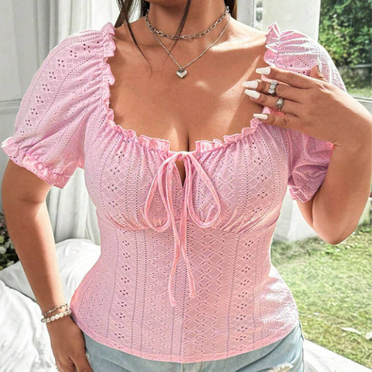 Sweet Square Neck Slim Fit Short Sleeve Top