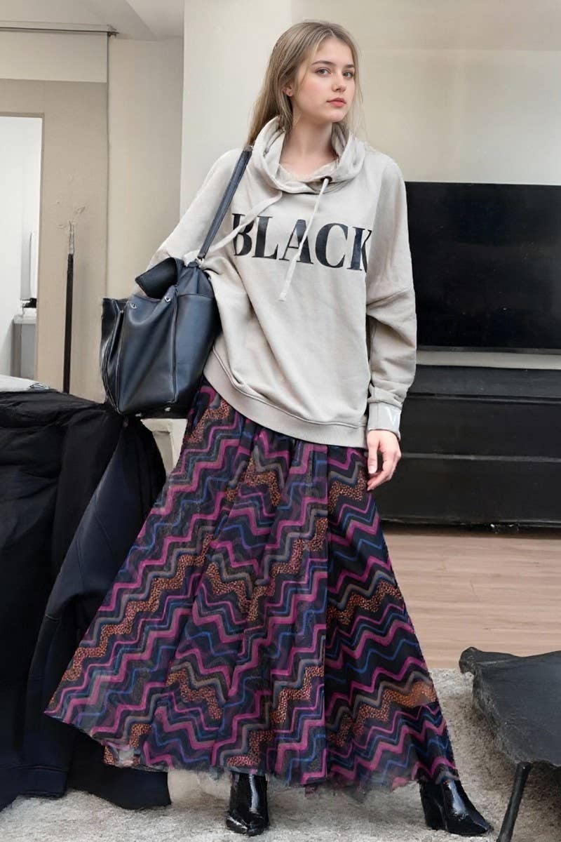 CWBLS134_MESH PRINT LOOSE SWING SKIRT